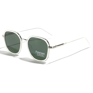 Vintage TR90 polarized sunglasses with transparent white frames and green lenses