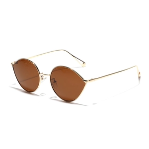 Lunettes de soleil ovales en forme de goutte avec verres bruns et monture fine dorée