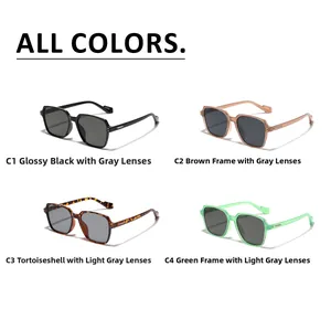Square oversized sunglasses in four colors: black, tea, tortoiseshell, and jelly green