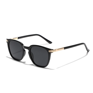 Classic square TR90 polarized sunglasses with black frame and gold metal accents