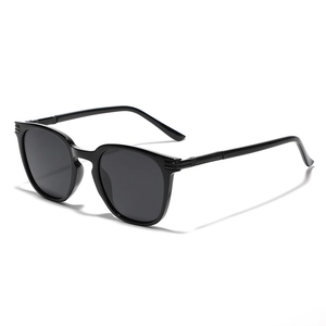 Classic square TR90 polarized sunglasses with black glossy frames and triple stripe detail