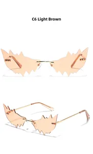 Vues détaillées de lunettes chauve-souris sans monture couleur thé et branches dorées