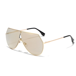 Occhiali da sole oversize a maschera con montatura in metallo dorato e lente marrone