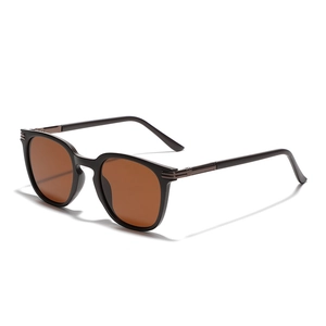 Classic square TR90 polarized sunglasses in black with bronze metal temple accents