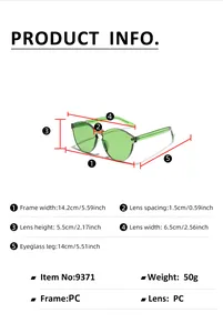 Detailed size specifications for rimless round sunglasses with exact PC frame measurements
