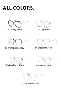 Detailed multi-color display of square TR90 metal glasses frames in 7 jelly gradient tones