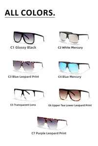 Detailed grid showing seven color options for oversized square Y2K mirror sunglasses