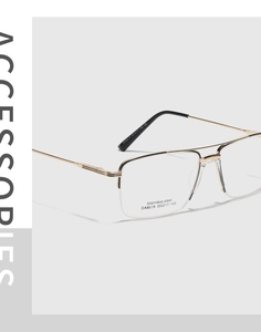 Detail of square stainless steel semi-rimless frame glasses showing model SA8619 spec