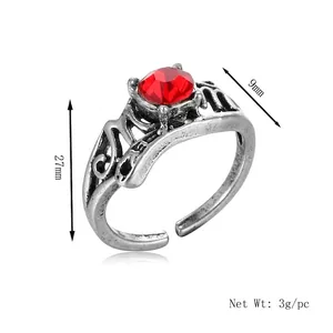 Vintage style adjustable ruby ring in antique silver finish featuring red gemstone