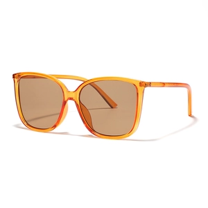 Y2K oversized square sunglasses with transparent orange resin frame and brown lenses