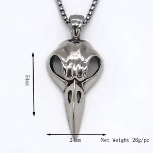 Collana con ciondolo a teschio d'uccello argento vintage, misure 54mm x 24mm