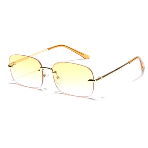Frameless Y2K square sunglasses with yellow gradient lenses and gold metal temples