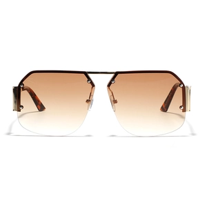 Frameless geometric sunglasses with brown gradient lenses and gold metal rivets