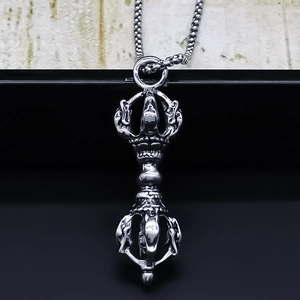 Collier Pendentif Pilon Vajra en Alliage Rétro Pour Hommes Femmes Unisexe Style Bouddhiste Religieux Bijoux Minimalistes