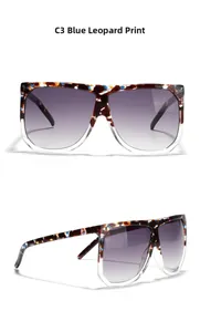 Detail of C3 blue leopard print square sunglasses with gradient purple lenses