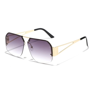 Chic rimless square sunglasses with purple gradient lenses and gold metal frame for women