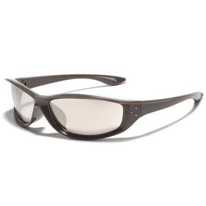 Y2K Square Sport Sunglasses with brown frame and rivets for men and women