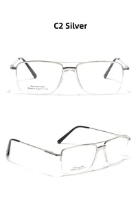Detail view of silver stainless steel square frame with SA8619 model text on lens