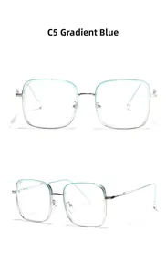 Detail view of square TR90 metal glasses frame with C5 gradient blue finish