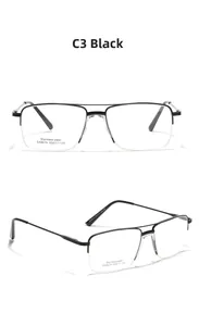 Macro detail of black semi-rimless stainless steel rectangular frame glasses SA8619