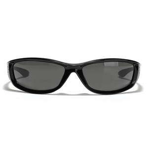 Square Y2K sporty sunglasses with black frame, silver rivets and dark tinted lenses