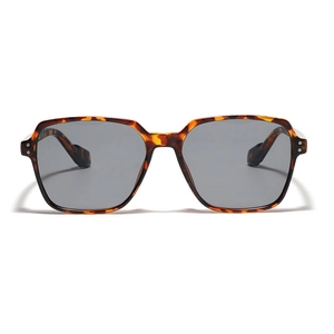 Classic oversized square tortoiseshell sunglasses with dark grey lenses and rivets