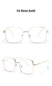 Detail view of square TR90 metal glasses frame in rose gold with adjustable nose pads