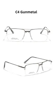 Detail of gunmetal stainless steel half-rim glasses frame with saddle bridge and double bar