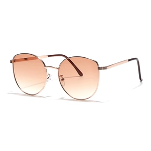Retro cat-eye metal sunglasses with rose gold frames and brown gradient lenses