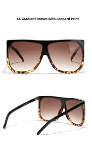 Detail view of square frame sunglasses with tea brown leopard contrast and CE marking