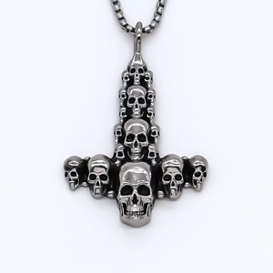 Gothic punk skull pendant necklace in retro stainless steel with box chain for men