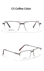 Detail view of coffee stainless steel semi-rimless square glasses frames, model SA8619