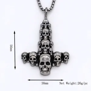 Men's punk skull pendant necklace in vintage silver finish with stainless steel chain