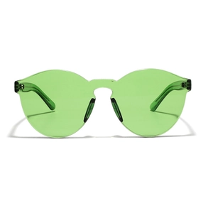 Modern frameless green translucent round one-piece lens sunglasses for men and women