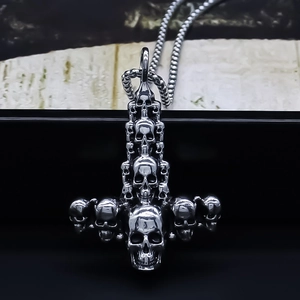 Retro Alloy Skull Pendant Necklace Gothic Punk Thor Hammer Mjolnir Chain Necklace For Men Women Dark Style Fashion Jewelry