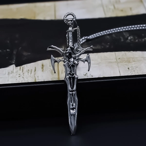 Gothic Sword Pendant Necklace For Men Women Alloy Skull Cross Bone Design Retro Punk Silver Metal Greatsword Chain Jewelry Gift
