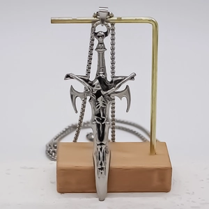 Vintage gothic sword pendant necklace in silver finish with metal box chain for men