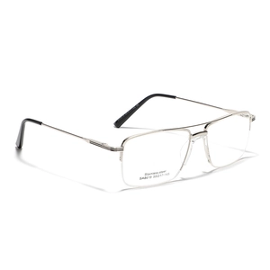 Classic silver stainless steel half-rim rectangular eyeglasses with a double bridge design