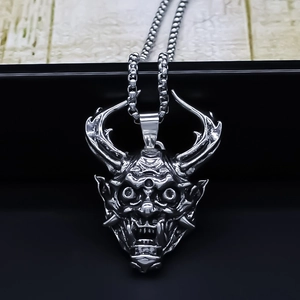 Gotik Punk Teufel Maske Anhänger Halskette Für Herren Damen Retro Legierung Silber Prajna Dämon Kopf Streetwear Hip Hop Schmuck