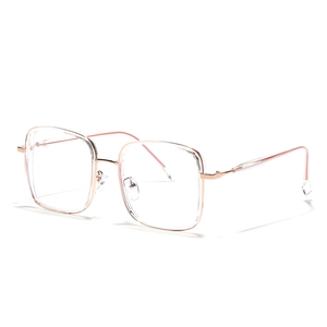 Square TR90 and rose gold metal eyeglass frames with transparent jelly finish for women