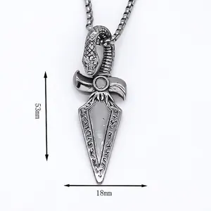 Collier pendentif dague et serpent de style punk en argent rétro, longueur 53mm