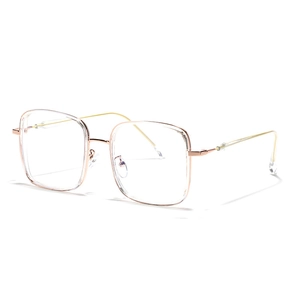 Square TR90 metal frame glasses in translucent pink shown from a 45-degree angle view