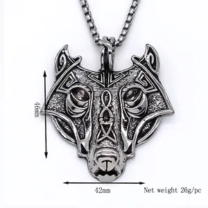 Vintage silver fox mask pendant necklace with detailed etching and square pearl chain