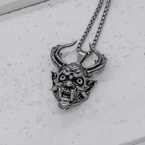 Gotische Punk Dämon Maske Anhänger Halskette in Vintage Silber Stahl für Herren Mode