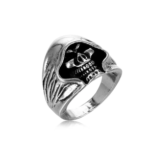 Bague gothique crâne de fantôme en argent antique de style rétro punk et hip-hop