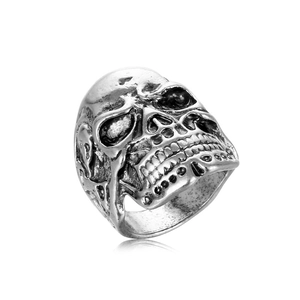 Vintage silver skull warrior ring for men with oxidized gothic metal finish and 3D details
