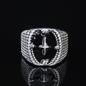 Vintage Punk Gothic Star Signet Ring For Men Women Silver Alloy Enamel Open Adjustable Finger Ring Streetwear Jewelry Gift