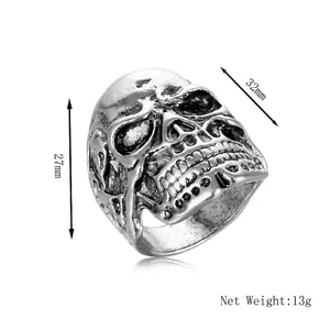 Retro skull soldier ring for men with vintage finish, size 27x32mm and 13g weight