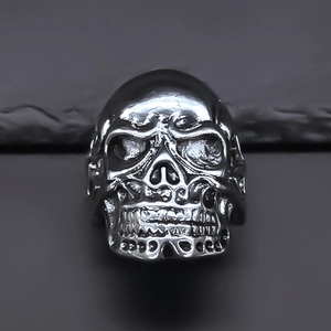 Silver skull ring with gothic warrior design in vintage alloy for punk streetwear style