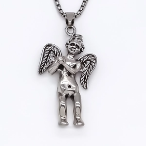 Minimalist silver angel pendant necklace with fine box chain for men and women